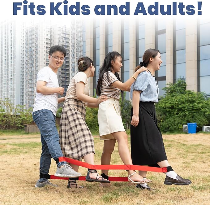 Team Building Games 6 Legged Race Bands for Adults Perfect for Carnival, Field Day, Relay Race, Family Backyard Party Supplies (2pk, Blue & Red)