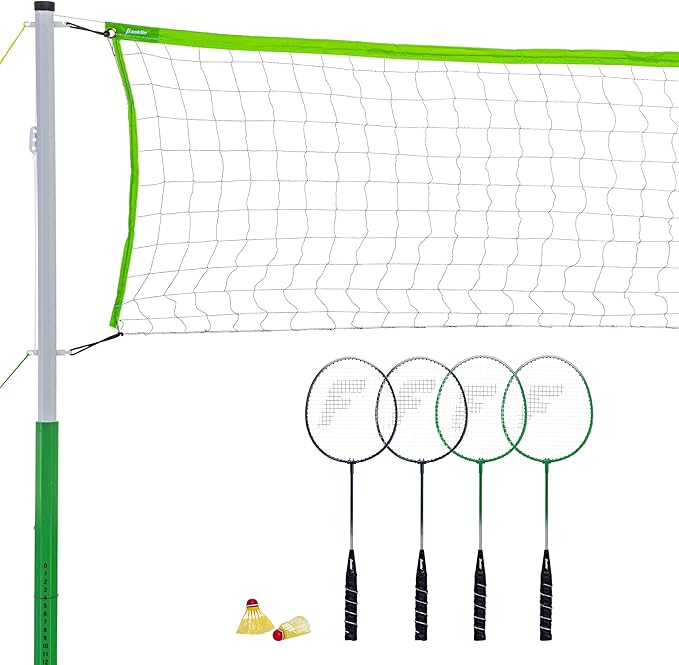 Franklin Sports Badminton Set - Portable Badminton Set - Adult and Kids Badminton Net - Perfect Backyard/Lawn Game - Includes 4 Badminton Racquets - Intermediate