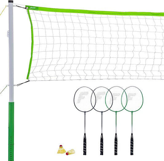 Franklin Sports Badminton Set - Portable Badminton Set - Adult and Kids Badminton Net - Perfect Backyard/Lawn Game - Includes 4 Badminton Racquets - Intermediate