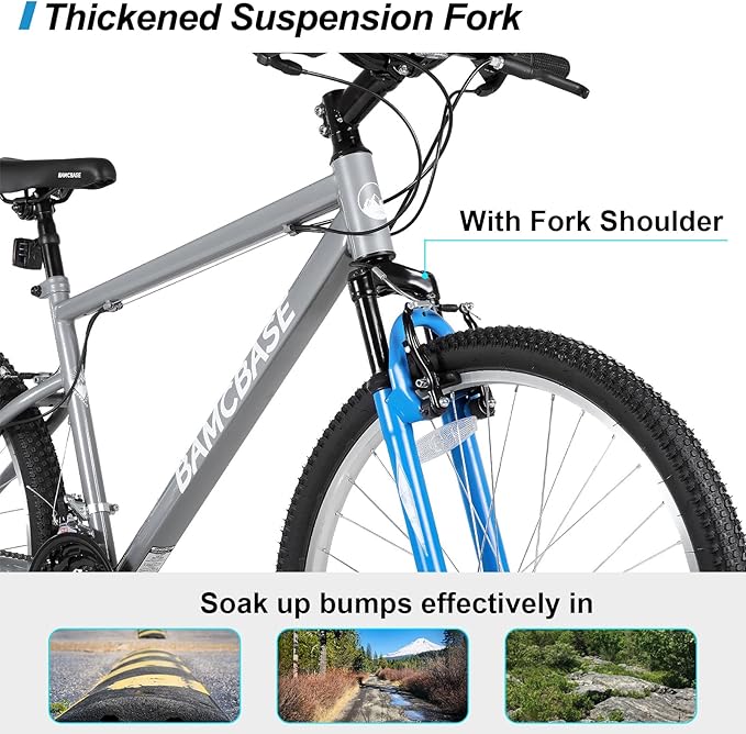 HILAND 26 27 Inch Mountain Bike, Mens Womens MTB with 18 Speeds, High-Tensile Steel Frame, V Brake, Hardtail Bicycle for Adults