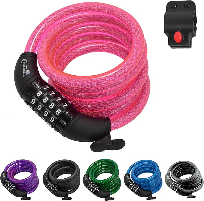 Lumintrail Combination Bike Lock Cable - 6ft Bike Locks Heavy Duty Anti Theft with Combinations - Bike Cable Lock Combination with Mounting Bracket (1 Pack, Pink)