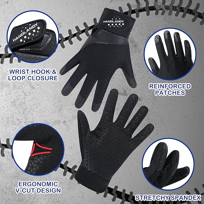HLDD HANDLANDY Batting Gloves – Durable Grip, Breathable Baseball Softball Gloves for Adults Youth Kids – Gift for Players