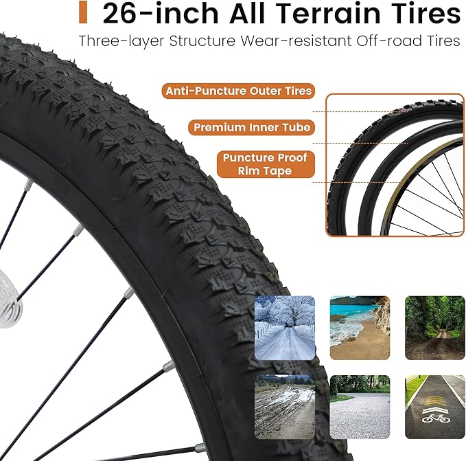 Ecarpat 24/26/27.5 Inch Mountain Bike, Dual/Front Suspension Mens Mountain Bike with 21 Speeds High-Carbon Steel Frame and Disc/V Brakes, Adult Sport Bicycle for Trail Snow Commuter City Road