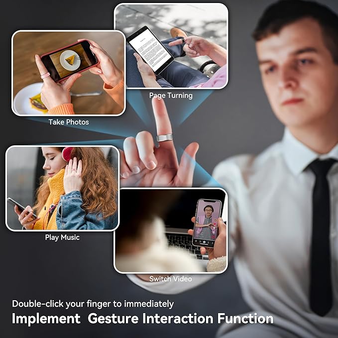 Health Smart Ring for Men Women, Fitness Tracker with Heart Rate/Blood Pressure/Blood Oxygen Monitor,Sleep Tracker,Pedometer, IP68 Waterproof Ring for iPhone&Android, No Subscription (Silver, Size9）