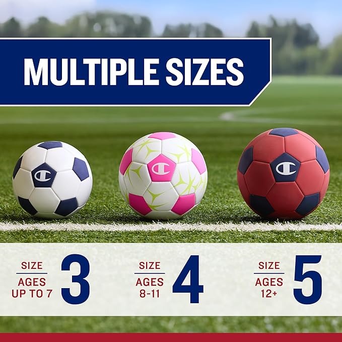 Champion Youth & Adult Soccer Ball - Paneled Design, Enhanced Control, Durable Cover & Butyl Bladder, for Indoor & Outdoor Training, Sizes 3, 4, 5, Includes 6" Pump