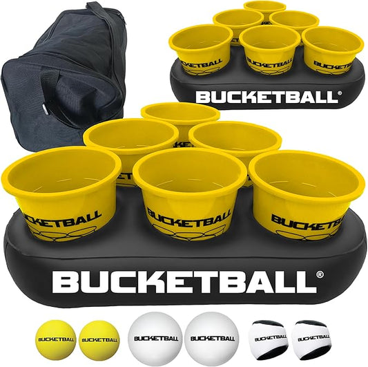 BucketBall | Team Color Edition | Party Pack (Yellow/Yellow): Original Yard Pong Game: Best Camping, Beach, Lawn, Outdoor, Family, Adult, Tailgate, Jumbo, Giant Game