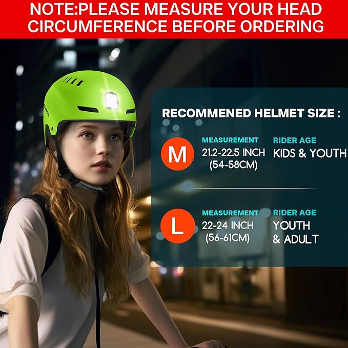 Bike Helmet with LED Lights Bicycle Helmets Commuter Cycling Helmet USB Rechargeable Front & Back LED Light Helmet for Adult Men Women