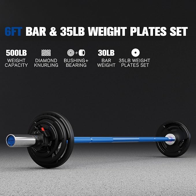 RitFit Barbell Weight Set - 4/6FT Olympic Barbell with Weight Plates (55-275LB Total) - Weightlifting Equipment for Squats, Curls, Deadlifts, Presses, Hip Thrusts