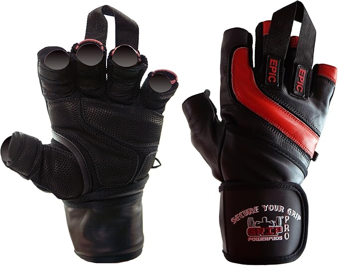 Epic Leather Gym Gloves with Built in 2" Wide Wrist Wraps Grip & Design for Weightlifting Power Lifting Bodybuilding & Strength Training Workout Exercises, Size : Small 7"- 7 1/2"