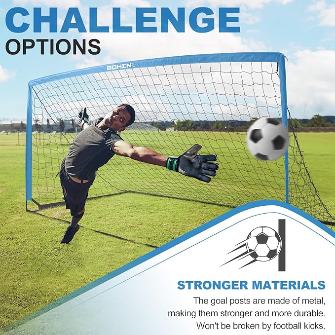 BOHEN 11x5.5 FT/9x5 FT/6x4 FT Portable Metal Soccer Goal for Backyard with Carry Bag - Fun for Outdoor Indoor Training Games for Kids and Adult, Easy Storage and Transportation