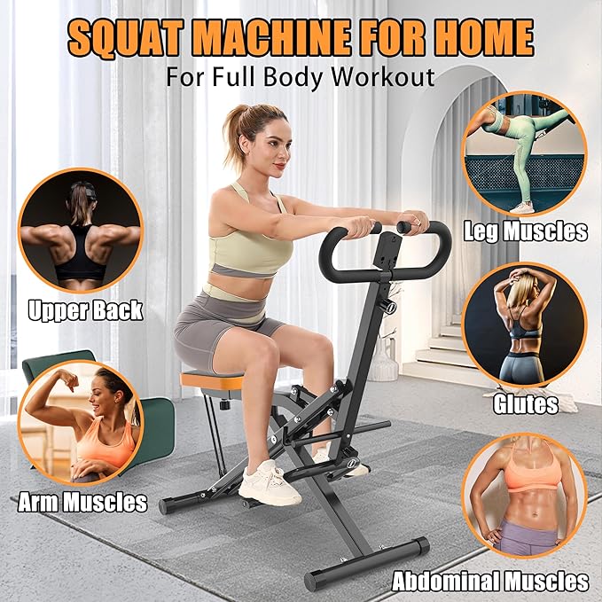Squat Machine for Home - Exercise Machine with Adjustable Resistance Bands Row-N-Ride Squat Assist Trainer for Glutes & Ab Back Legs Workout