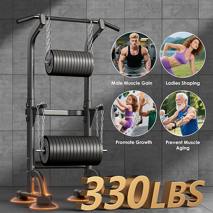 SogesPower Power Tower Dip Station Pull Up Bar for Home Gym Adjustable Height Strength Training Workout Equipment,Pull Up Bar Station