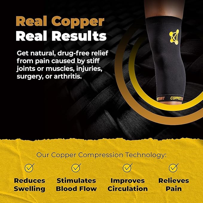 CopperJoint Pull On Knee Brace Women & Men Workout - Copper Infused Knee Sleeves for Men, Elastic Compression Knees Support Braces for Fitness, Volleyball, Basketball, Running, Sports