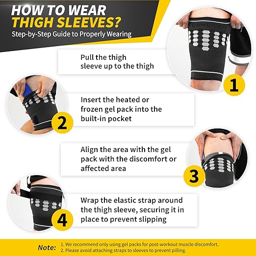 CAMBIVO Thigh Compression Sleeves - Hamstring & Quad Support with Hot & Cold Gel Pack - Upper Leg Braces for Sciatica Pain Relief, Pulled Muscle Strains, Two Adjustable Non-Slip Straps