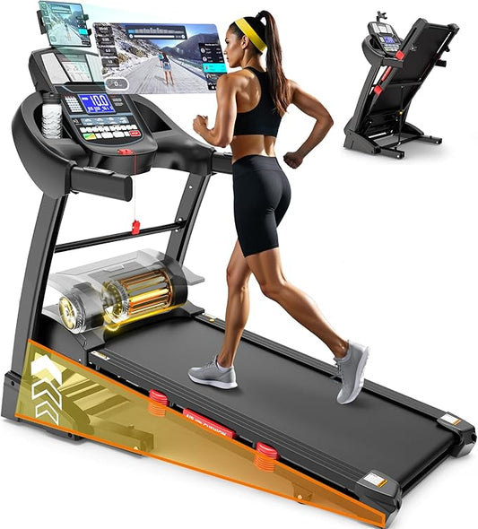 Treadmill with Incline for Home, Folding Treadmill with 400LBS Capacity, 7.5MPH or 10MPH, 16'' or 18'' Wide Belt, 64 Programs, APP Control, Shock Absorption, Home & Office