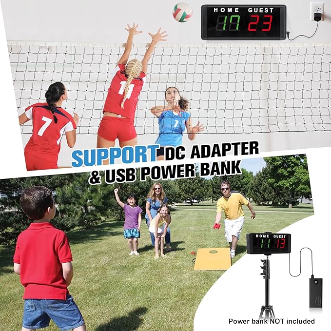 Samshow LED Electronic Scoreboard Digital Score Keeper with Remote & Tripod, Basketball Scoreboard with Shot Clock & Timer & 12/24h Real Time for Football/Corn Hole/ping Pong/Table Tennis