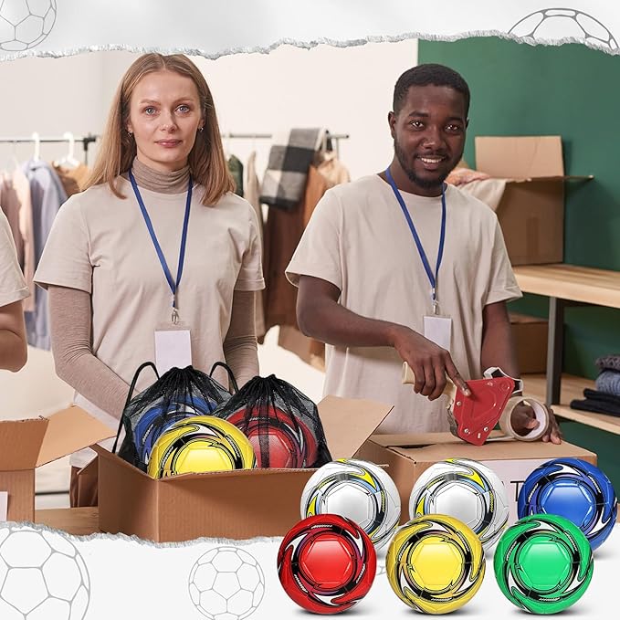 6 Pack Operation Deflated Christmas Soccer Ball with Pump for Child,Items Bulk Deals Soccer Balls,Classic Soccer Balls with Mesh Sport Bag Pump Needle for Shoebox Gift Fillers Charity Donations