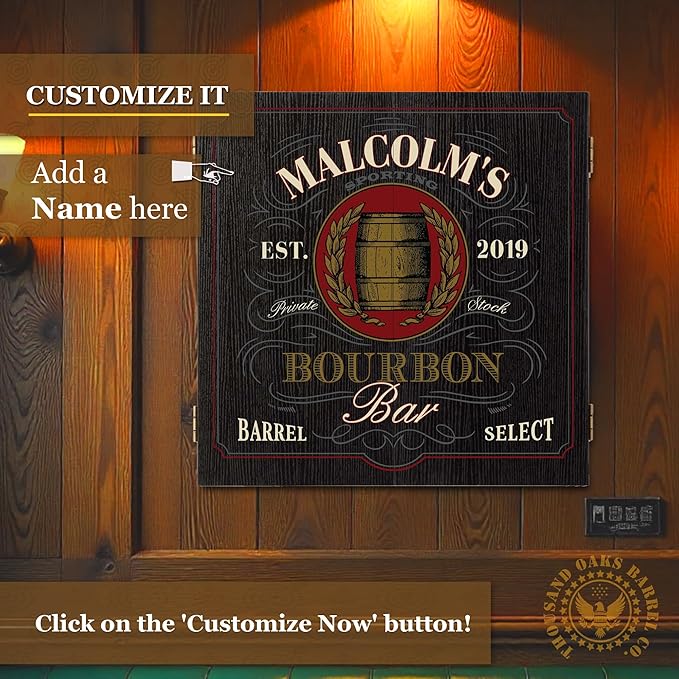 THOUSAND OAKS BARREL CO. | Personalized Dartboard & Cabinet Set with 6 Steel Tip Darts