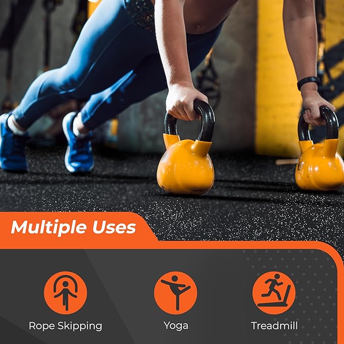 SUPERJARE 0.4'' Thick 12 Pcs 48 Sq Ft Rubber Top Exercise Equipment Mats, High Density EVA Foam Mats with Rubber Top, Interlocking Gym Flooring for Home Gym, Protective Workout Mat, Black/Grey