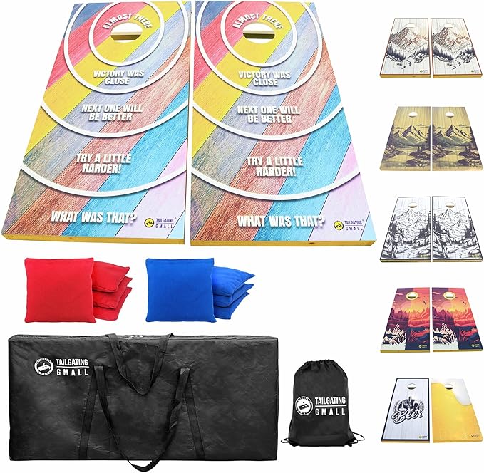 Cornhole Board Set 4FTx2FT Solid Wood Regulation Size Cornhole Set Includes 8 Cornhole Bags for Adults