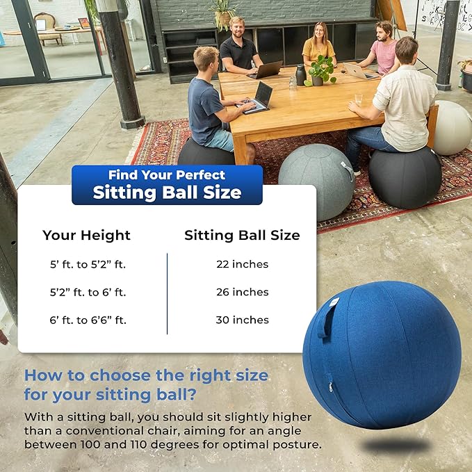 Balance Ball Chair for Office & Home - Ergonomic Exercise Ball for Posture & Back Pain Relief, Yoga Ball Chair - Sitting Ball with Washable Linen Cover