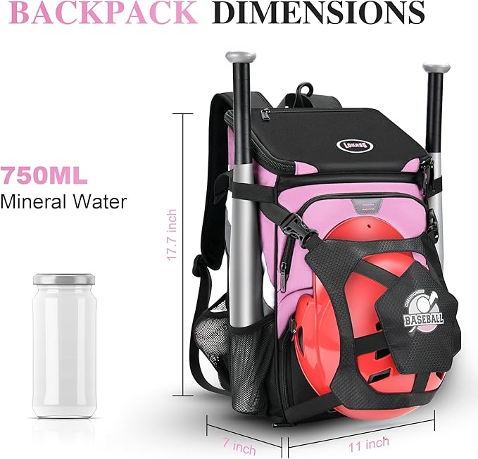 Baseball Backpack for Adult and Youth, Large Capacity Lightweight Softball Bag With Shoe Compartment and Fence Hook for TBall Bat & Equipment, Waterproof for Helmet, Gloves