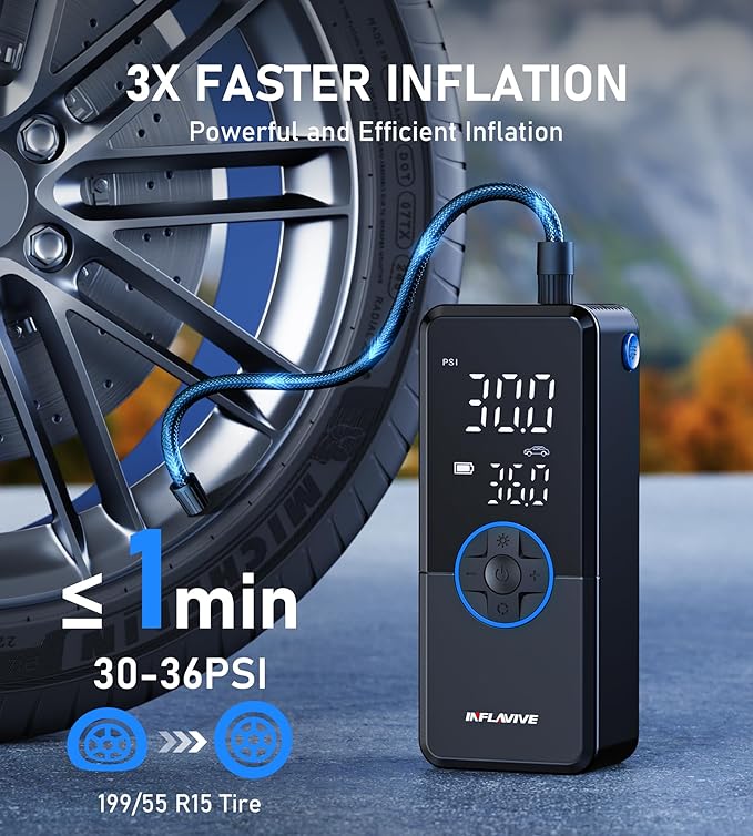 Tire Inflator Portable Air Compressor, Cordless Air Pump for Car Tires with Pressure Gauge, Battery & 12V DC Dual Power Bike Tire Pump, 150PSI Portable Tire Inflator for Car, Motorcycle, Bicycle, Ball