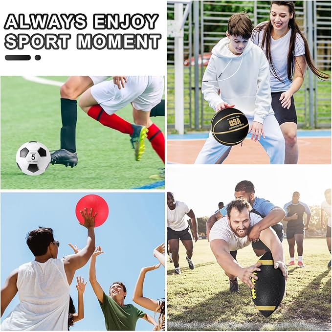 Lenwen 4 Pcs Sports Balls Set, Include Official Size Basketball Soccer Football Playground Ball Pump Equipment Bag Recess Equipment Sport for Teen Adult Gift Back to School