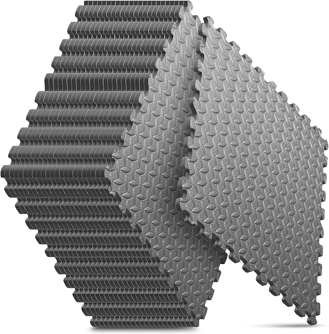 Home Gym Mat, Puzzle Exercise Mat, EVA Interlocking Foam Floor Tiles for Home Workout Equipment and Kids' Play Areas - Blue, 24 in x 24 in x ½ in - (Grey, 24 Pack, 96 SQ FT)