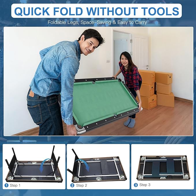 3 in 1 Billiard Table, 5.5 FT Folding Pool Table with Ping Pong Table and Dining Top, Multi Game Table Includes Billiard Accessories and Tennis Paddles for Family Game Room, Basements