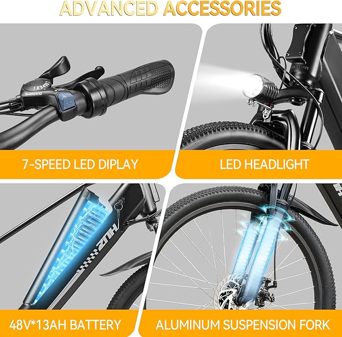 ZNH Adult Electric Bike, 750W Motor | Peak 1000W, 26" x 1.96" Wide Tire, 55-80 Mile Range, 48V 13Ah Battery, City | Mountain E-Bike with Shock Absorber, UL2849 Certified