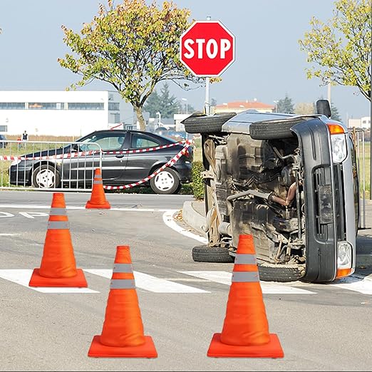 [6 Pack]18 Inch Collapsible Traffic Safety Cones - Parking Cones with Reflective Collars, Orange Safety Cones for Parking lot, Driveway, Driving Training etc
