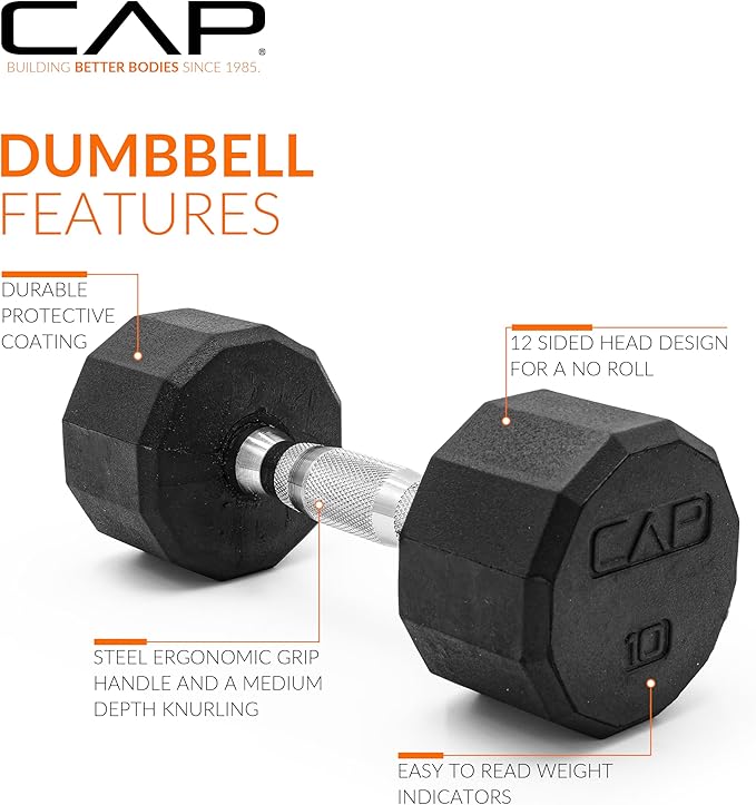 CAP Barbell Rubber Coated Dumbbell Weight Set with Vertical Rack | 100 lb, 150 lb, and 210 lb Options
