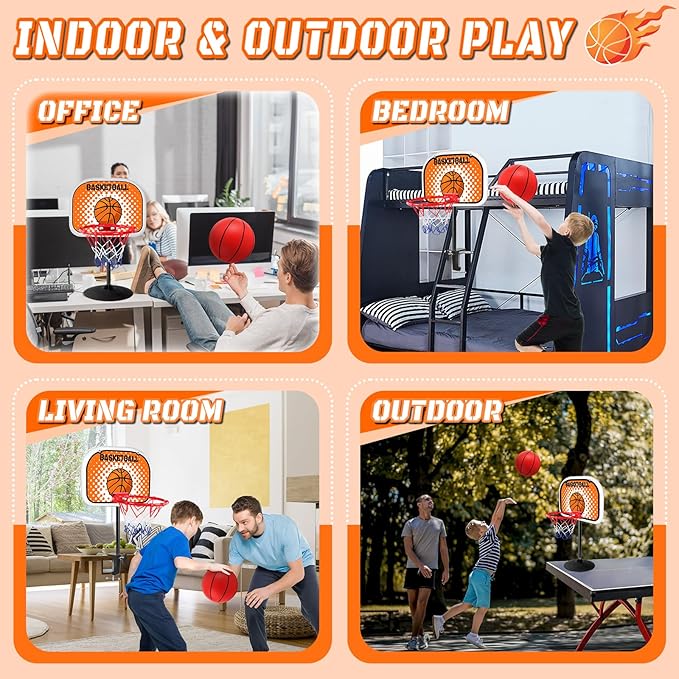 2 in 1 Mini Tabletop Basketball Hoop Indoor Desktop Basketball Hoop Set with Clips and Suction Cup with Two Balls, Portable Mini Hoops for Desk Table Office Bedroom Basketball Toys for Kids and Adult