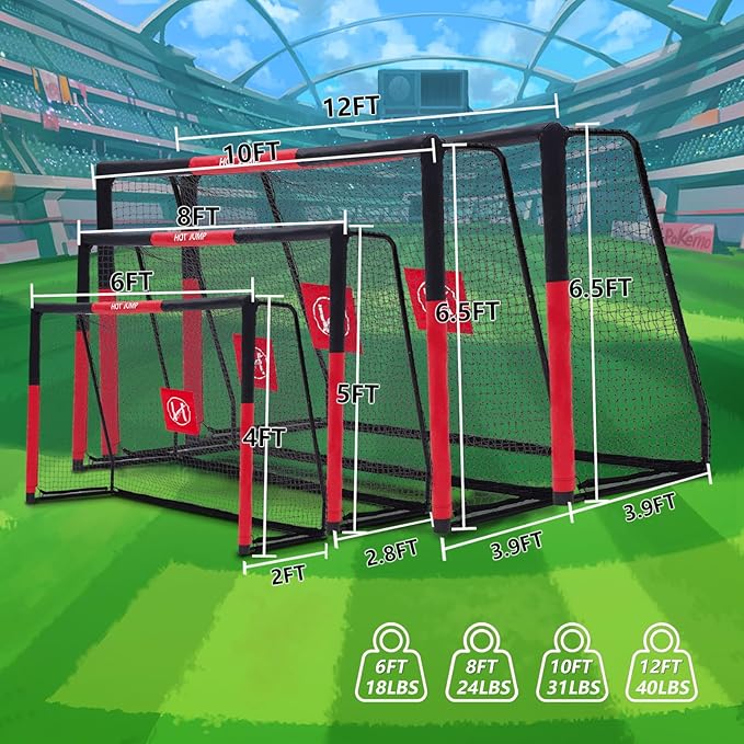 Soccer Goal for Backyard,6x4/8x5/10x6.5/12x6.5ft Metal Soccer, Soccer Goal for Kids 8-12, Soccer net with Zipper Design, Easy Assemble, Weatherproof Foam Padded Goal Post, Adults