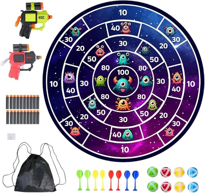 Lula Brands Dart Board for Kids w/Backpack, Shoot Sticky Darts, Balls & Darts, Large 29” Double Sided Indoor Outdoor Sport Party Game, 4 Children Boys Girls 5 6 7 8 9 10 11 12 13