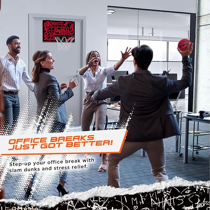 AND1 Over the Door Mini Basketball Hoop: 18x12 Shatterproof Backboard, 2 Mini Basketballs, and Hand Pump Included- Ultimate Indoor Basketball Accessory for Kids and Adults, No Tools Required