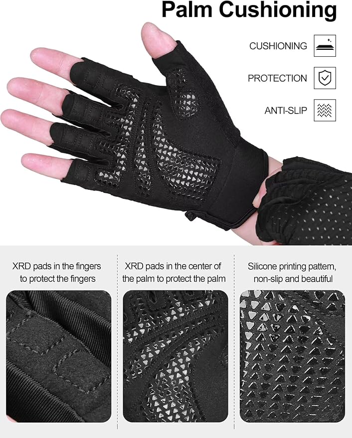 Workout Gloves for Men and Women, Half-Finger Gym Gloves, Shock-Absorbing, Anti-Slip & Breathable Exercise Gloves, Black