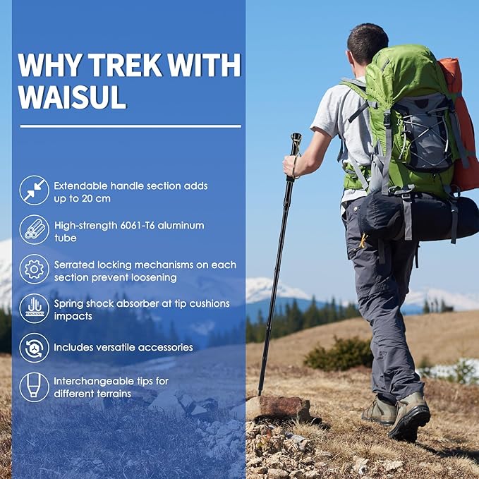 Tactical Survival Hiking Stick - Collapsible Retractable Walking Staff, Outdoor Multitool Tactical Gear, Trekking Poles for Hiking, Camping Birthday Gifts for Men Dad Husband