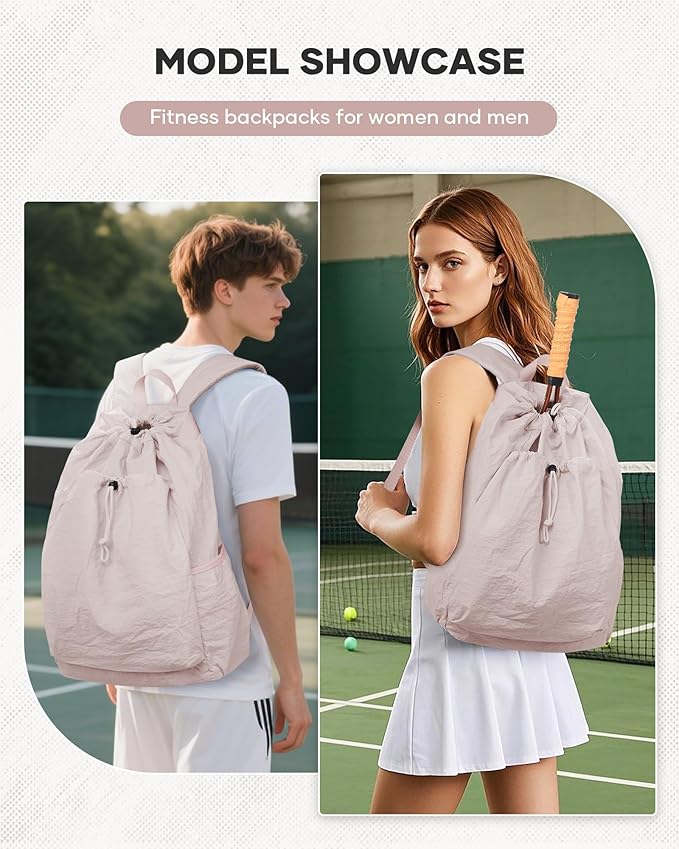 Tennis Racket Bag for Women, Waterproof Tennis Badminton Backpack 2 Racquets, Drawstring Racket Case for Ball Paddles