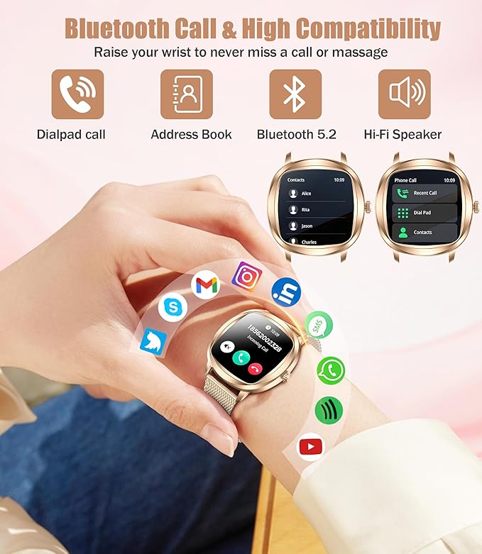 Women's 2pc Band Sports Watch/Smart Watch 1.72" Fitness Tracker with Heart Rate Monitor, 100+ Sports Modes, Sleep Tracking, 7-Day Battery, IP68 Waterproof (Gold)