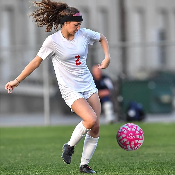 Almos Training Soccer Ball – for Club Match, Training, Match Performance, Indoor & Outdoor Soccer, Suitable for Grass & Astro | PVC Soccer Ball | Size 4 & Size 5 for Adult Soccer Players, Pink |