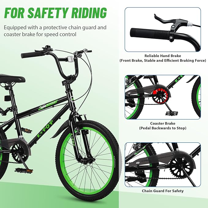 20 Inch Freestyle BMX Bike Bicycles, 20 Inch Boys Bikes Kid Bicycle for 7-12 Years Old Kid and Beginner Level Rider, Single Speed, Outdoor Cycling Bike Kids Mountain Bike, Multiple Colors