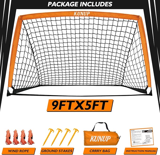 5×3 6x4 9x5 FT Portable Kids Soccer Goal for Backyard, Foldable Soccer Practice Net with Carrying Bag for Toddler Youth Adult Pop Up Soccer Training Equipment Indoor and Outdoor Sports Game