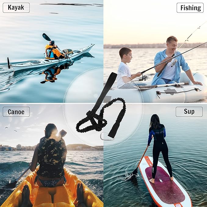 HESTYA 6 Pieces Kayak Paddle Leash Stretchable Paddle Rope Nylon Adjustable Kayak Coiled Rod Leash Lanyard Kayak Traction Rope for Kayak Canoe SUP Paddles Surfboard Fishing Poles Rods Accessories