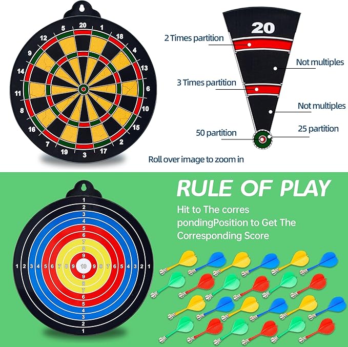 Magnetic Dart Board - 12Magnetic Darts+12Sticky Balls Or 2 Toy Gun+40 Foam Dart,Fun for Family Game and Party with Friends, Christmas Birthday Gifts Toys for 3-12 Year Old Boys