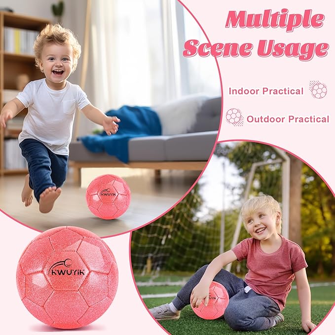 Size 3 4 5 Glitter Pink Gold Purple Soccer Ball Set with Pump Toddler Soccer Ball for Kids Aged 3-6 6-8 8-12 Outdoor Training Ball Youth Practice for Teens Children Boys Girls