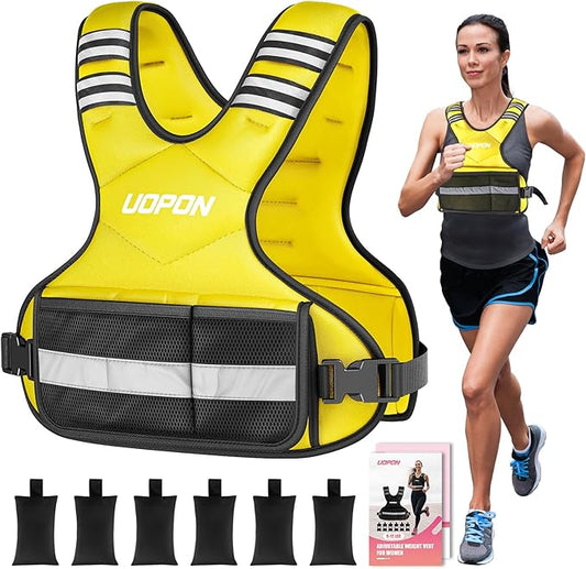 Adjustable Weighted Vest for Women, 6-12 Lbs Rucking Vest with 6 Ironsand Weights, Great Weighted Vest with Plus Pockets & Reflective Strips for Running, Walking, Workout and Strength Training