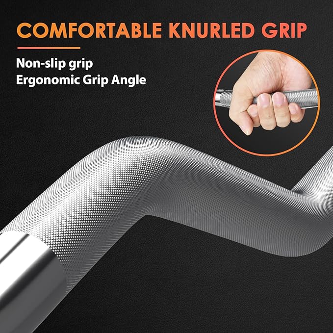 47" EZ Curl Bar Weight Lifting Bar, for Hip Thrusts/Squats/Lunges, 1" Weight Plates Curling Bar for Gym and Home, with Star Collars