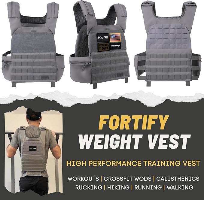 POLYFIT (Fortify) Weighted Vest for Strength and Endurance Training, Rucking, Fitness Workouts, Running, WODs